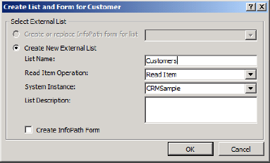 Creating the Customers external list in the SharePoint site