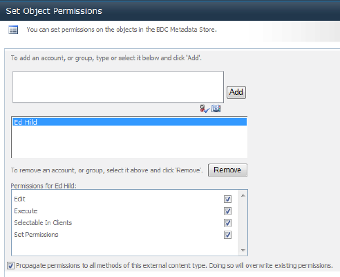 Setting permissions on the external content type