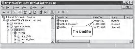 Using IIS 6 Manager to determine the identifier number of a web site