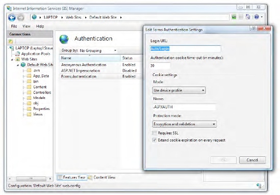 IIS 7's Authentication configuration tool when editing Forms Authentication settings