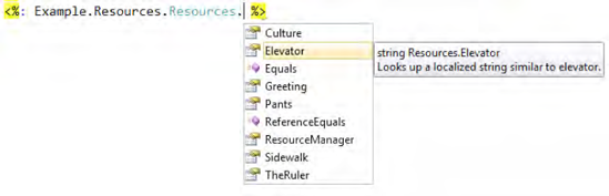 IntelliSense supports working with resource classes.