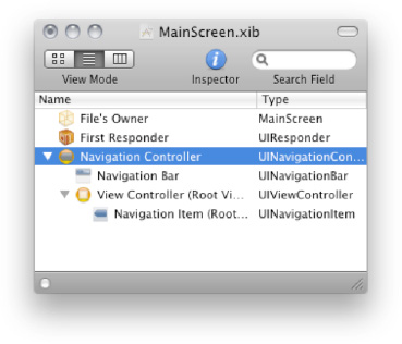Document window showing the Navigation Controller hierarchy