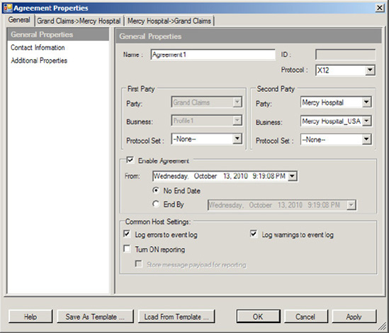 Setting the general properties of the Agreement