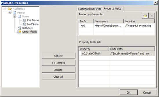 Viewing the promoted properties in the Promote Properties dialog box