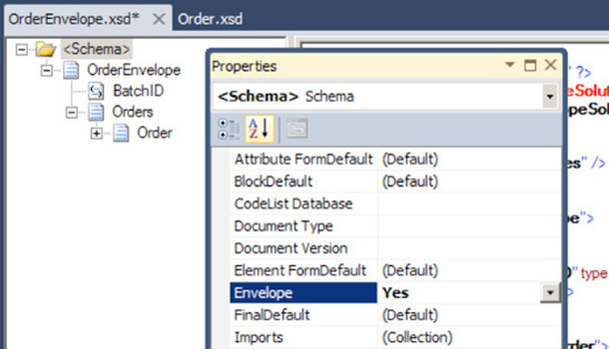 Configuring the schema to be an envelope