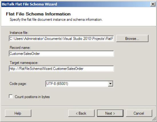 Flat File Schema Information page