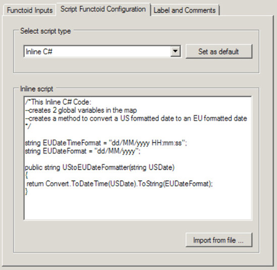 Configuring a Script functoid to call inline C#