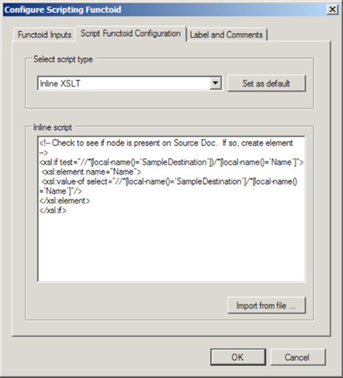 Configuring the Scripting functoid to use inline XSLT