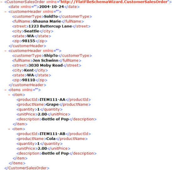 Example instance of the XML