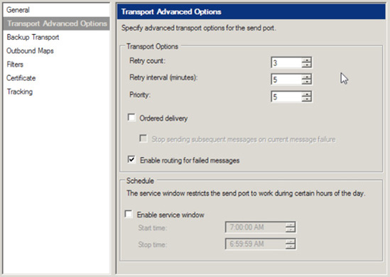 Configuring error reporting on a send port