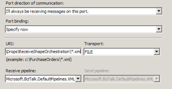 Configuring an orchestration port for receiving messages