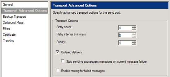 Configuring an ordered delivery send port