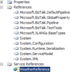 The referenced service in the Solution Explorer