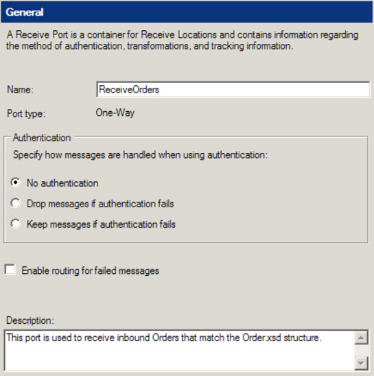 General settings for a receive port