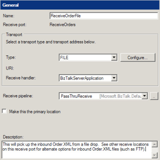 General settings for the receive location