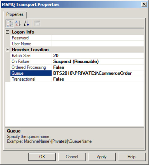 Configuring an MSMQ receive location