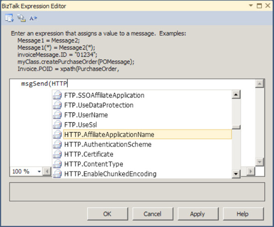 Viewing the HTTP parameters in the Message Assignment Editor