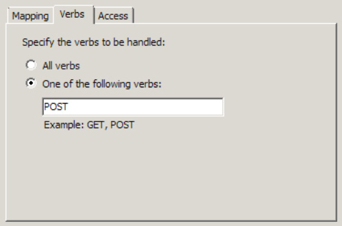 The Verbs tab in Request Restrictions of IIS 7.0