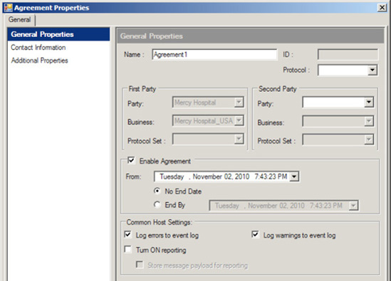 The Agreement Properties window