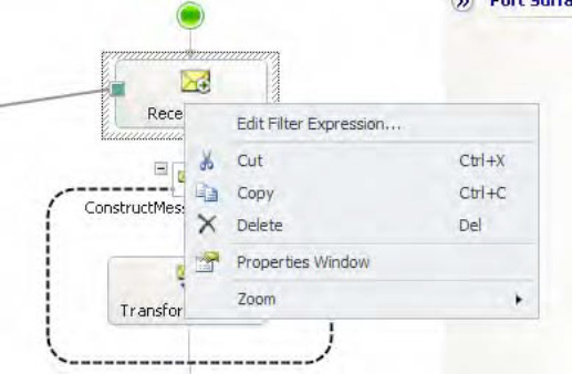 Editing the filter on the Receive shape