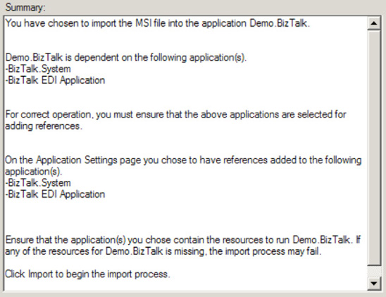 The Import Summary page of the Import Wizard