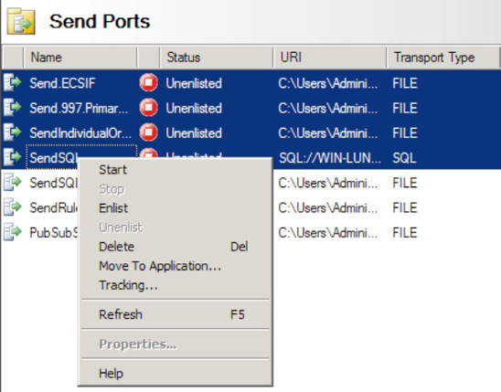 Enlisting send ports