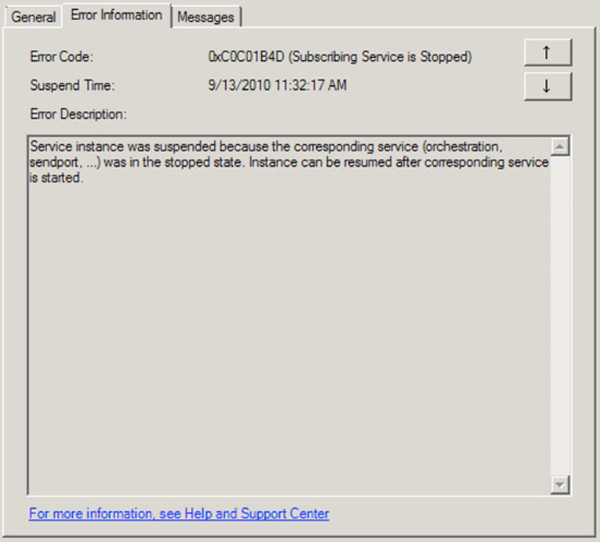 Error Information tab of the Service Details dialog box