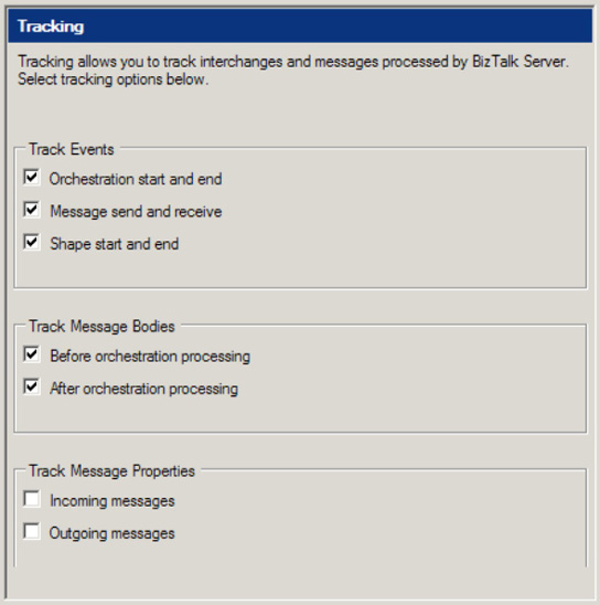 Orchestration Tracking Options dialog box