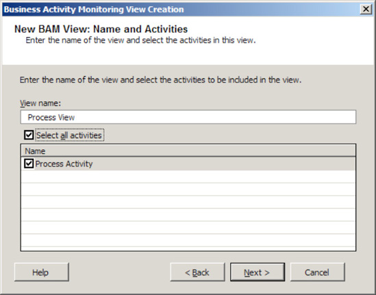 Business Activity Monitoring View Creation Wizard