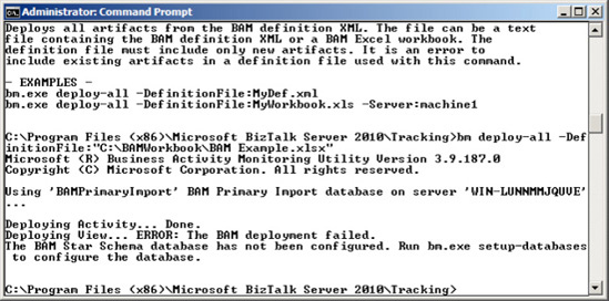 Deploying the BAM Excel workbook