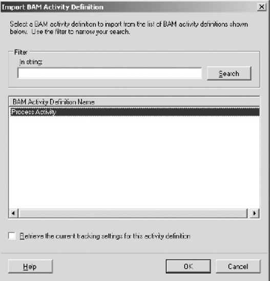 Import BAM Activity Definition dialog box