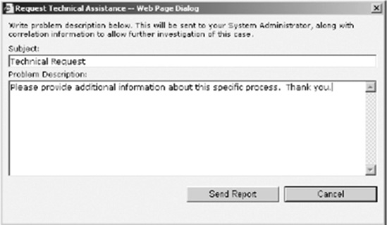 Request Technical Assistance – Web Page Dialog dialog box