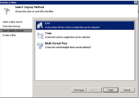 Selecting a display method for the date filter