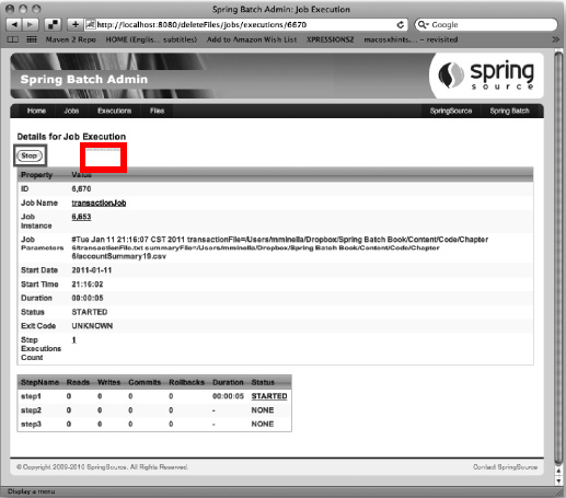 Stopping a job via Spring Batch Admin