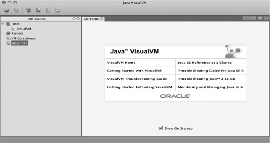 The start screen for VisualVM