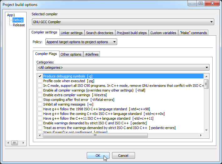 Debug versus release target