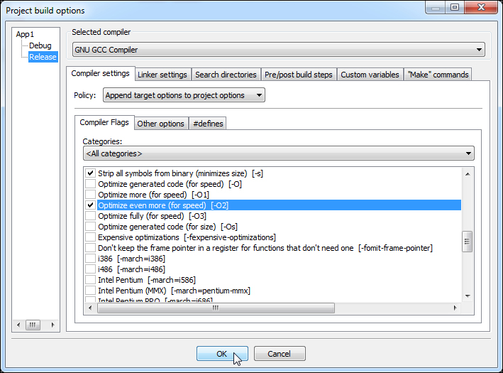 Debug versus release target