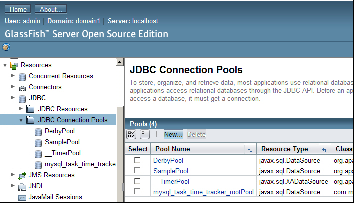 Configuring the JDBC connection pool