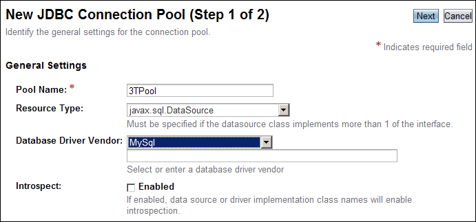 Configuring the JDBC connection pool