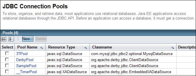 Configuring the JDBC connection pool