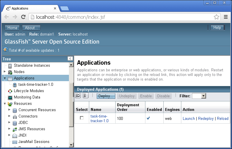 Deploying the WAR file using the admin console