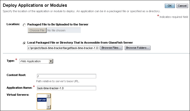 Deploying the WAR file using the admin console