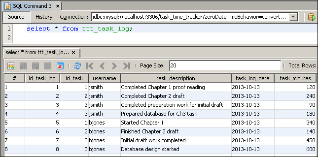 The task log table