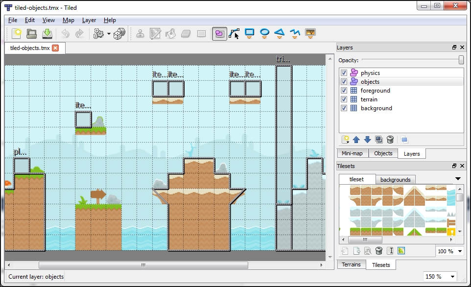 Object layers and properties in Tiled