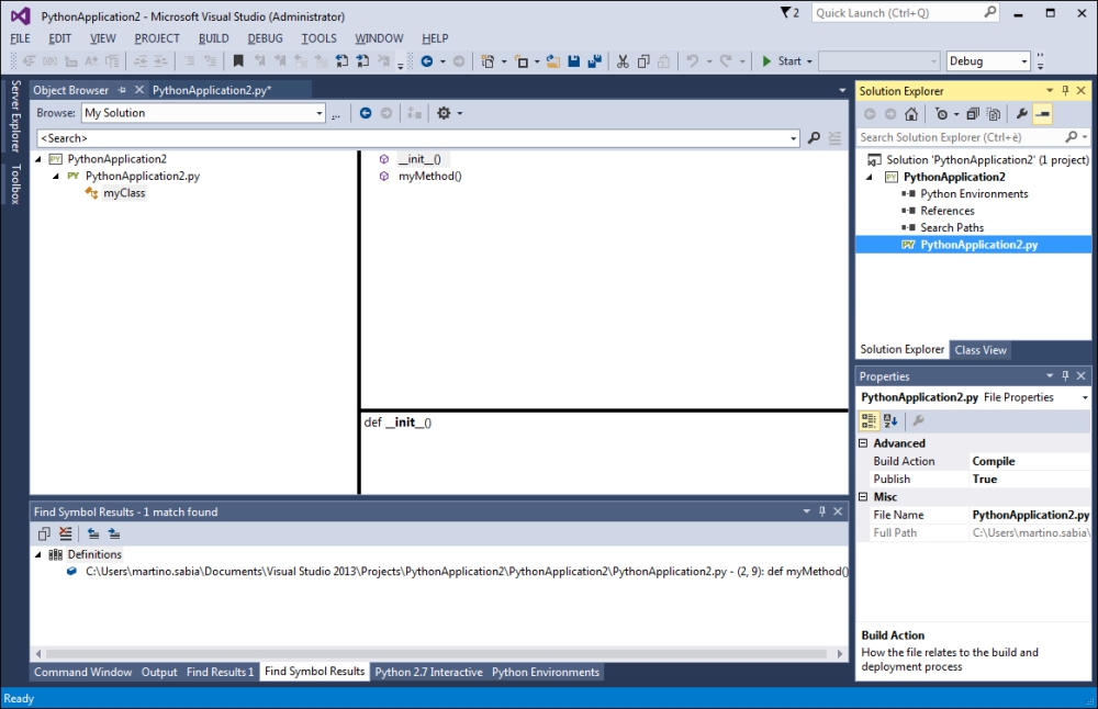 Visual Studio panels with PTVS