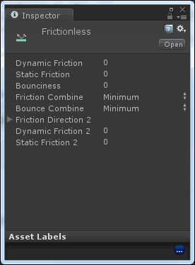 Frictionless Physic Materials