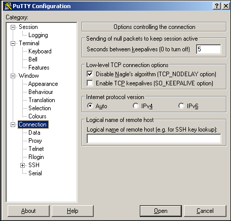 Configuring PuTTY