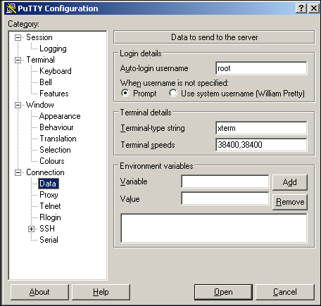 Configuring PuTTY