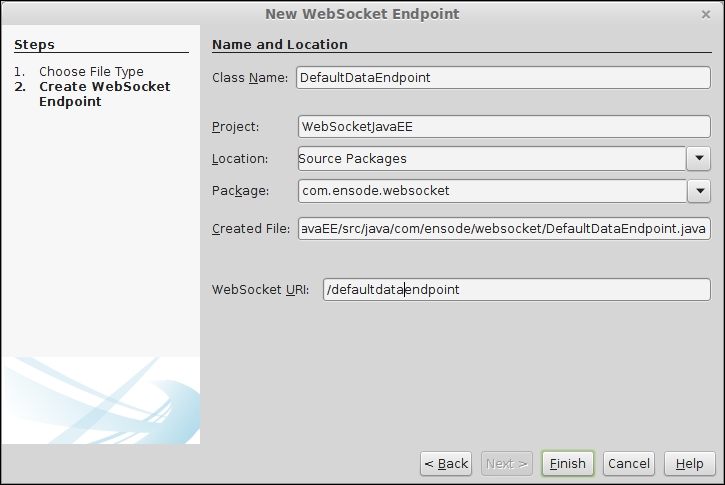 Developing the WebSocket server endpoint