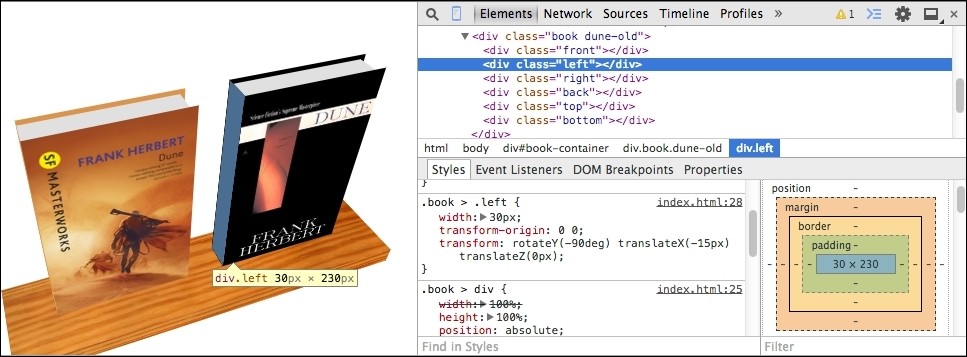 A 3D bookshelf with DeviceOrientation events